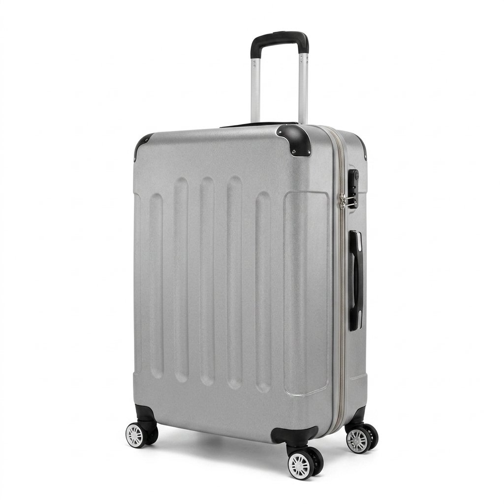 silver suitcase standing on white 202608271634 silver suitcase standing on white 202608271634